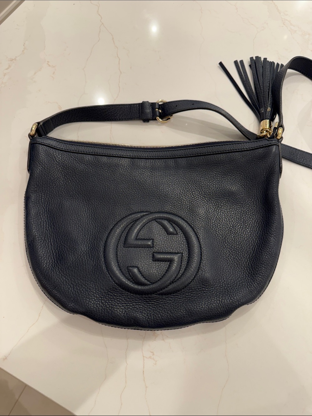 Gucci Black Pebbled Leather Soho Shoulder Bag with Tassel